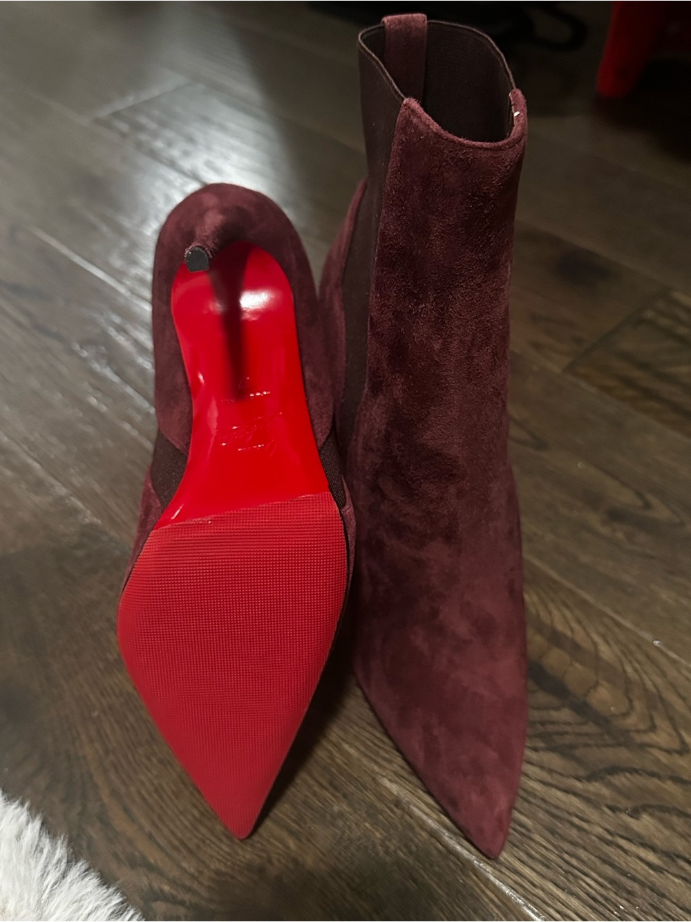 Louboutin Burgundy Suede Pointed Toe Ankle Boots